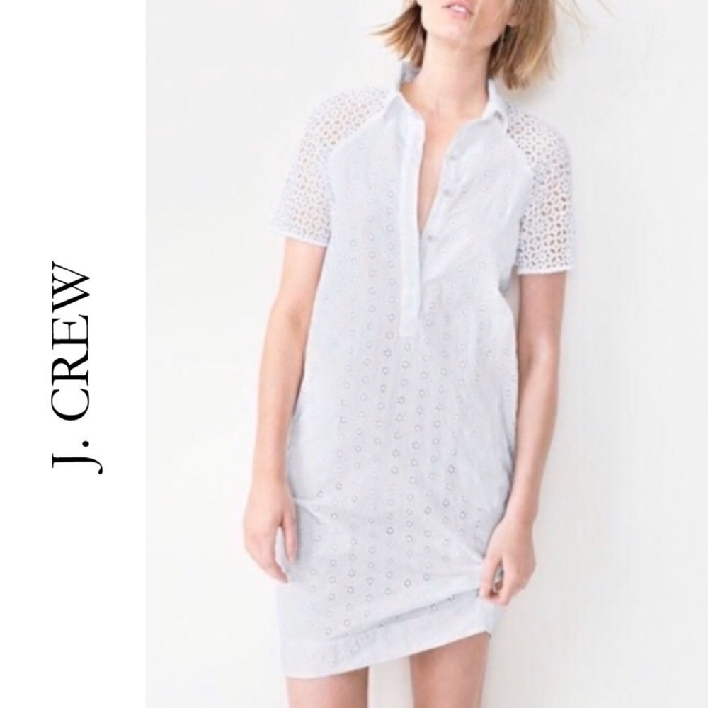 J. Crew Cotton Short Sleeve Eyelet Shirt Dress
